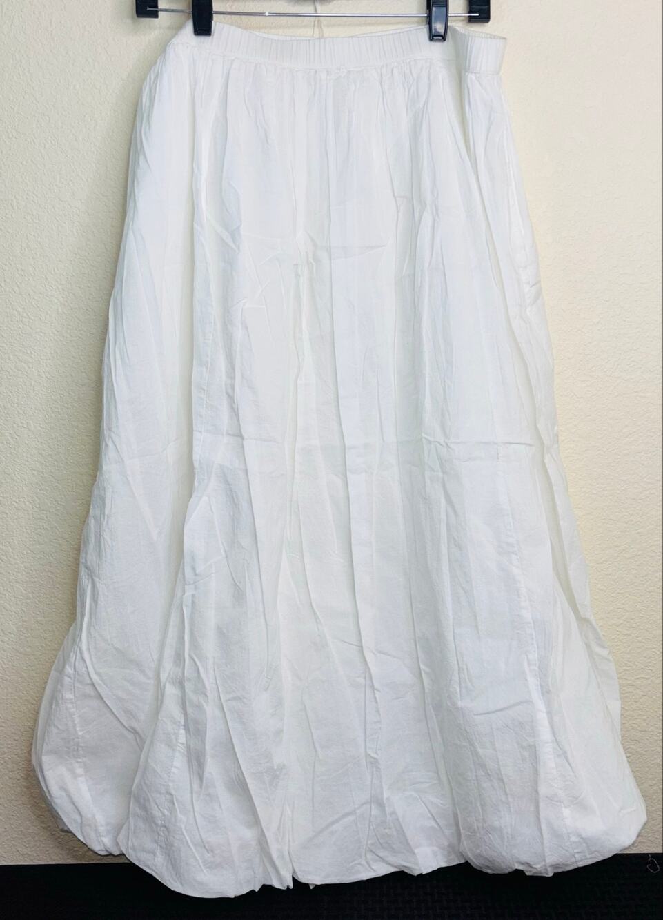 Lucky Brand White 100% Cotton Pull-on Bubble Hem Maxi Skirt Size XL, NWOT